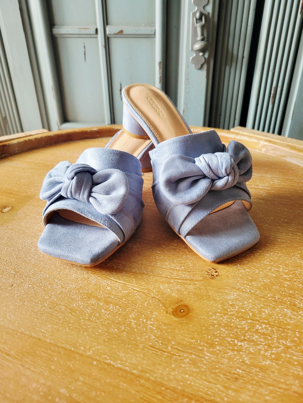 Coutgo Knot Block Heel Slide Sandals in Light Blue